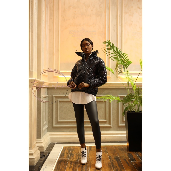 Siyah Şişme Sweat Mont