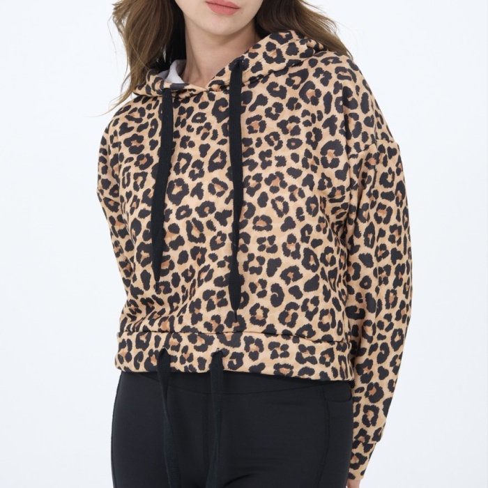Leopar Desenli Kapüşonlu Sweat
