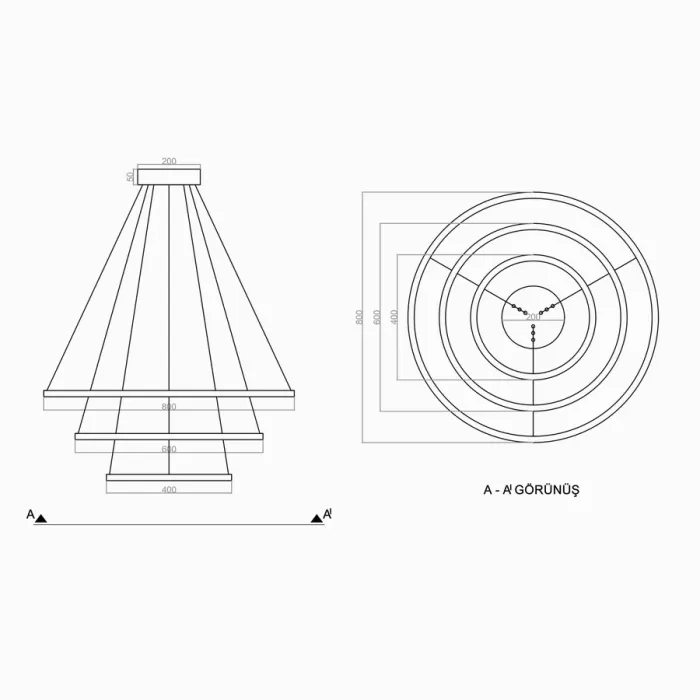 Led Avize Sarkıt 3CIRKEL 80 cm