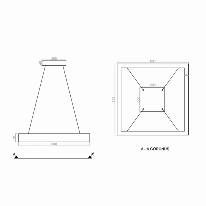 Led Avize Sarkıt AKAD 57x57 cm
