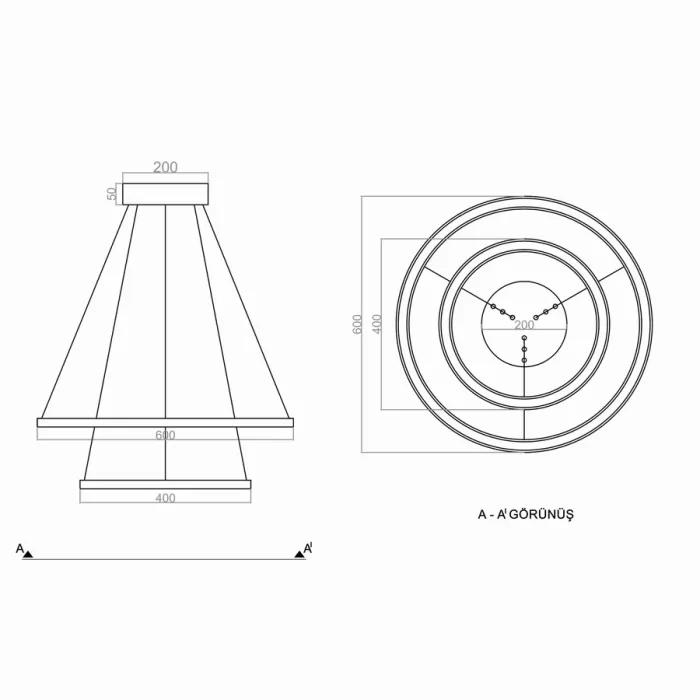 Led Avize Sarkıt SATURN 60 cm