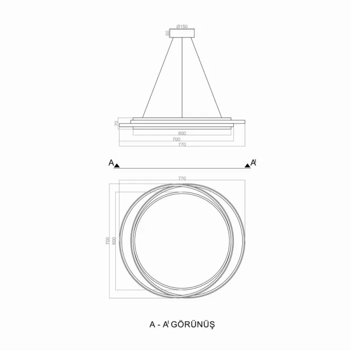 Led Avize Sarkıt  DRUM2BELT 78*70 cm