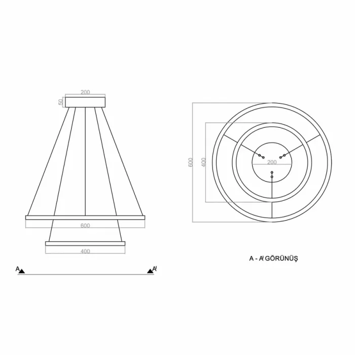 Led Avize Sarkıt 2CIRKEL 60 cm