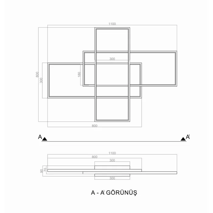 Led Avize Plafonyer DİKKÖŞE ÜÇ4GEN 100*80 cm