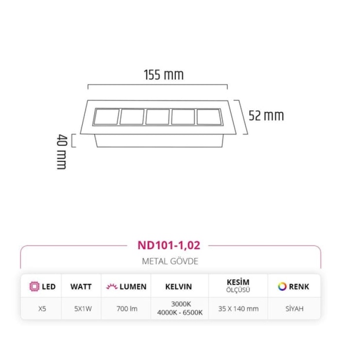 Sıva Altı Led Spot Siyah
