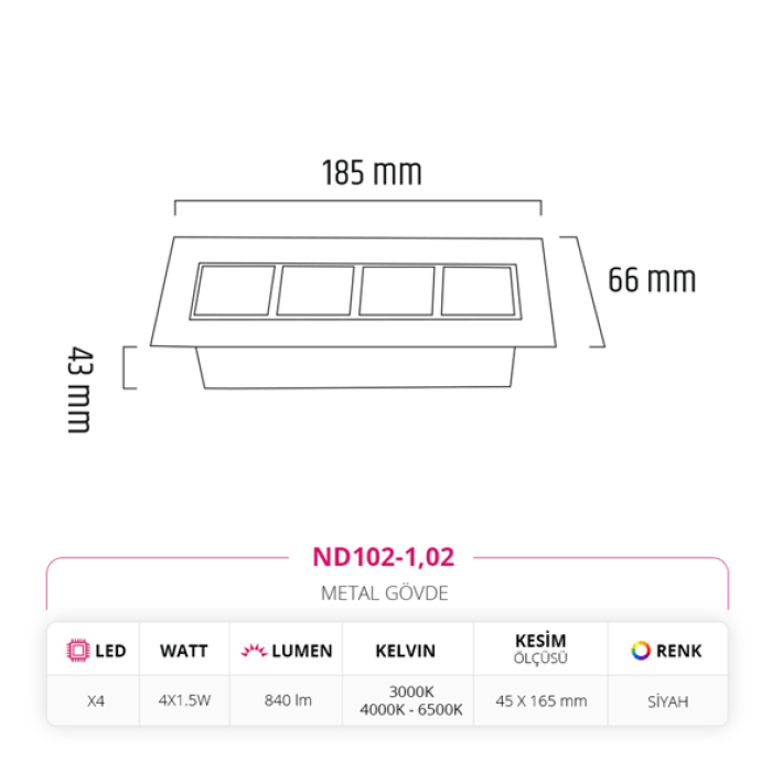 Sıva Altı Led Spot Siyah