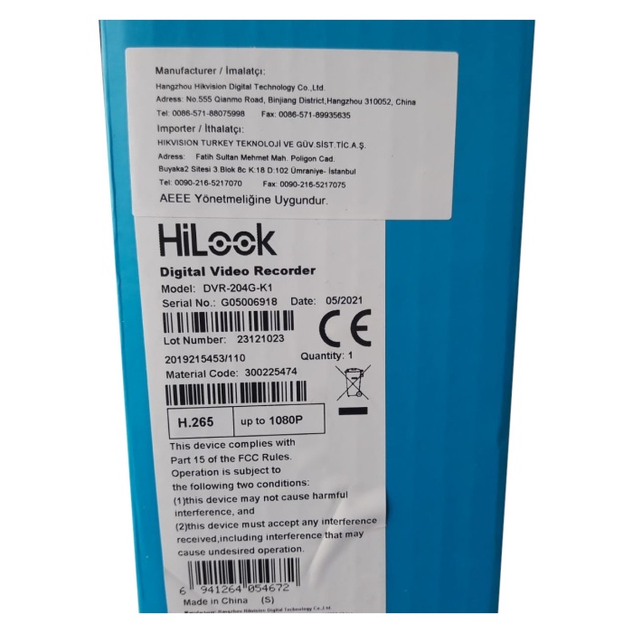 HiLook DVR-204U-K1 4 Kanal Turbo HD-TVI/AHD/CVI/Analog DVR Kayıt Cihazı