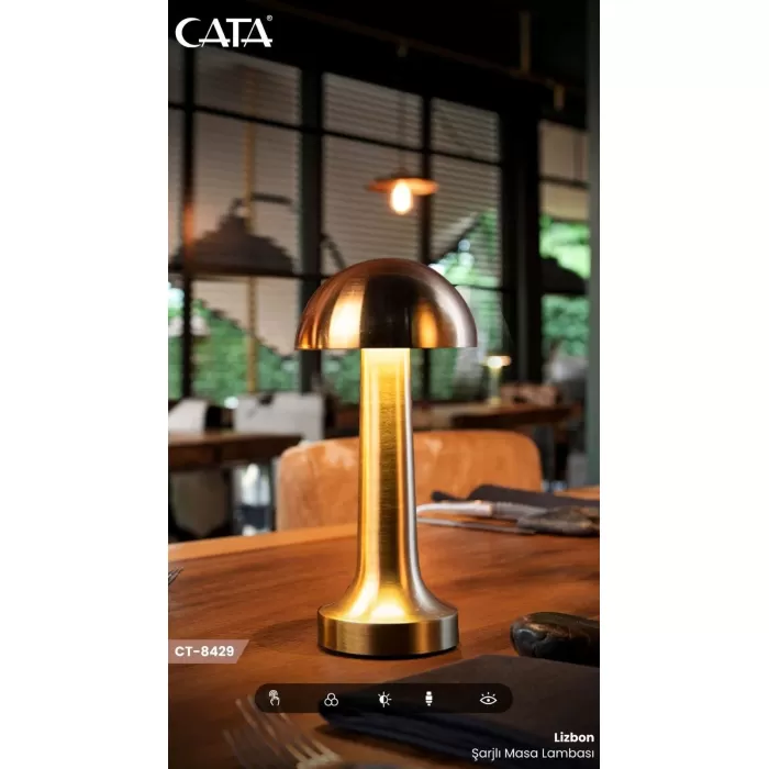 Cata Lizbon 3 Işık Renkli Şarjlı Dim Edilebilir Masa Lambası CT-8429