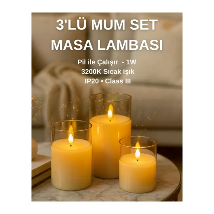 CT-8433 Prag 3’lü LED Mum Seti Masa Lambası