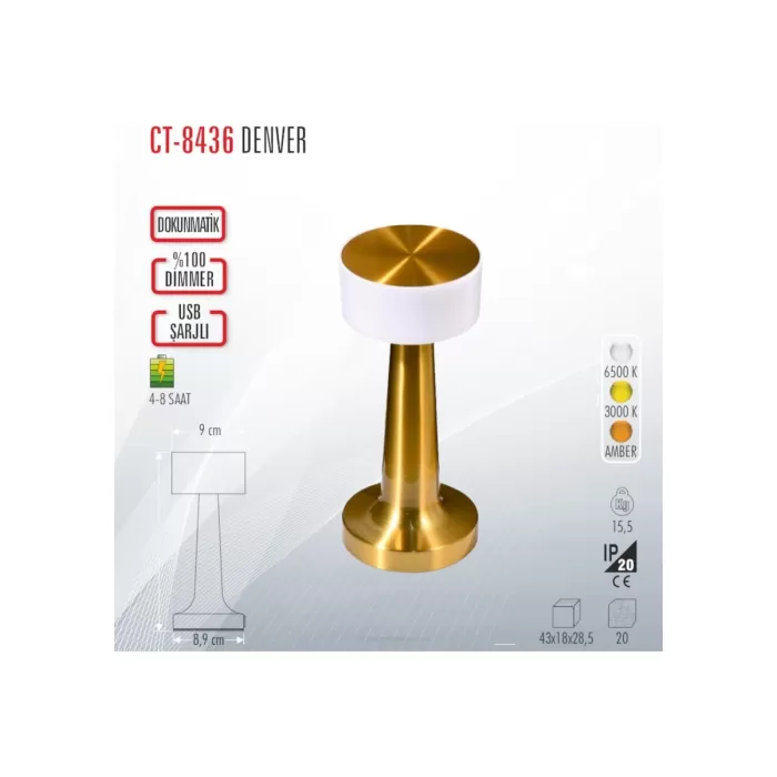 CT-8436 Denver Şarjlı Dekoratif Masa Lambası