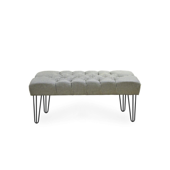 Kapitoneli Ekose Triple Lüks Siyah Metal Ayaklı Helen Puf Bench