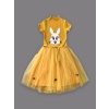 Payetli Tavşan Baskılı Kız Çocuk Elbisesi