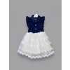 Astarlı Brode Etekli Kot Kumaş Düğmeli Kız Çocuk Elbisesi