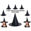 Halloween Siyah Renk Parlak Dralon Cadı Şapkası Yetişkin ve Çocuk Uyumlu 6 Adet