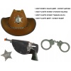 Çocuk Boy Kahverengi Şerif-Kovboy Şapka Tabanca Rozet ve Kelepçe Seti 4 Parça
