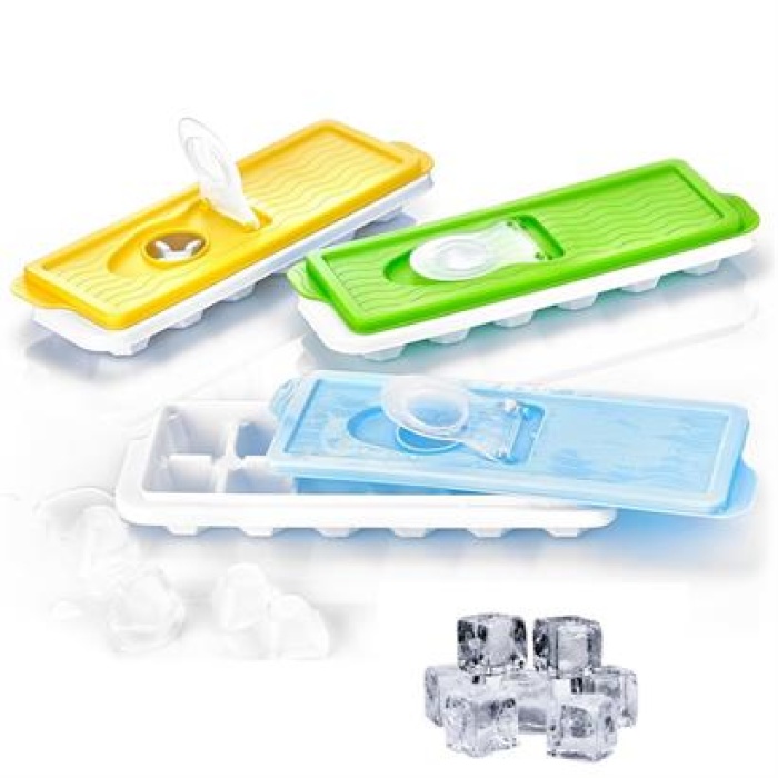 BUFFER® 12li Kapaklı Yapışmaz Silikon Tabanlı Plastik Küp Buz Kalıbı