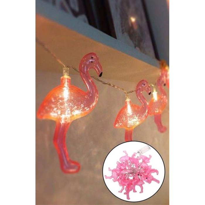 BUFFER® 10lu Pilli Led Flamingo Dekoratif Işık Zinciri Aydınlatma 1,5 Mt