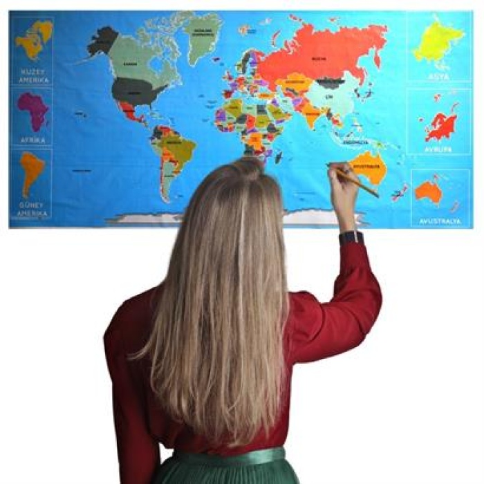 BUFFER® Renkli Atlas Dünya Haritası Manyetik Yapıştırıcı Gerektirmeyen Duvar Stickerı 118 CM * 56 CM