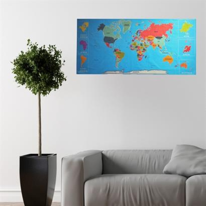 BUFFER® Renkli Atlas Dünya Haritası Manyetik Yapıştırıcı Gerektirmeyen Duvar Stickerı 118 CM * 56 CM