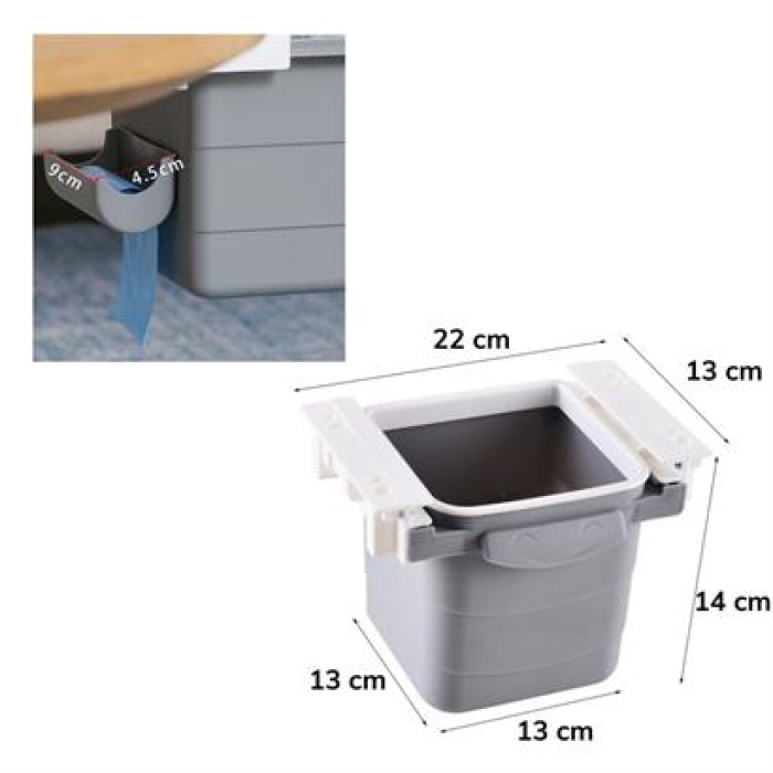BUFFER® Mini Masa Çöp Kovası Plastik Tezgah Altı Geri Çekilebilir Yapışkanlı Görünmez Bölme Pratik