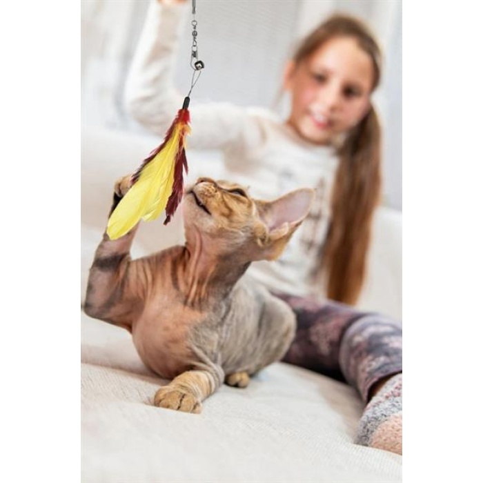 BUFFER® Teleskopik Tüylü ve Çanlı Boyu Ayarlanabilir Elastik Eğlenceli Peluş Kedi Oyun Oltası