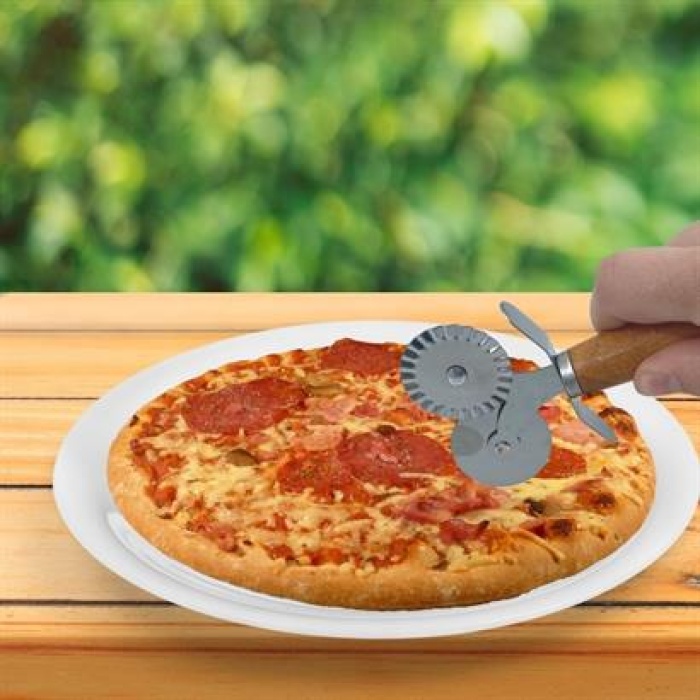 BUFFER® Ahşap Saplı 2li Hamur Kesme Ruleti Düz ve Dalgalı Pizza Börek Kesici Aparatı
