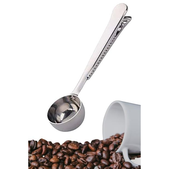 BUFFER® Mandallı Kahve Ölçü Kaşığı Silver Çok Fonksiyonlu Paslanmaz Çelik Kaşık