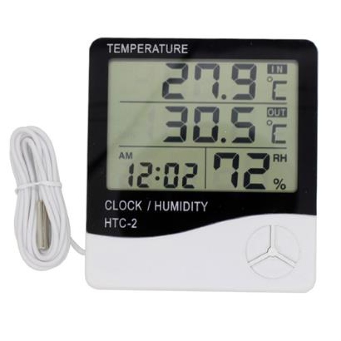 BUFFER® İç ve Dış Ortam Sıcaklığını Ölçebilen LCD Ekran Saat Göstergeli Alarmlı Nem Ölçer Termometre