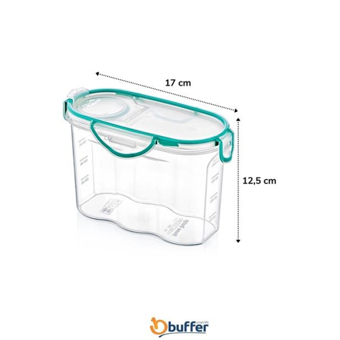 BUFFER® Kilitli Kapaklı Contalı Hava,Su Sıvı Geçirmez 1,2 Litre Erzak Saklama Kabı-SA580