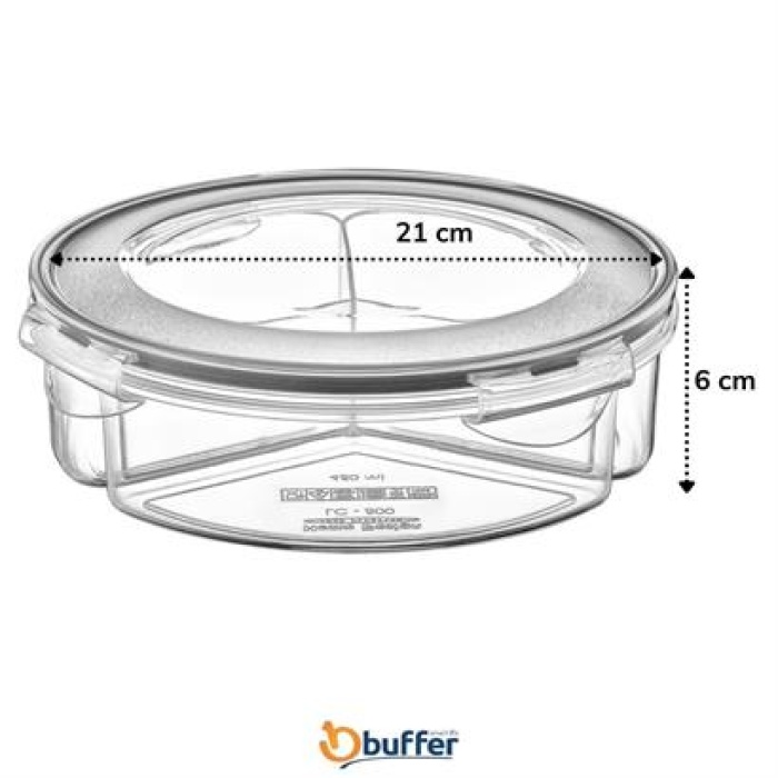 BUFFER® 3 Bölmeli Sızdırmaz Contalı Kilitli Kapaklı 1,35 Litre yuvarlak Erzak Saklama Kabı LC-500