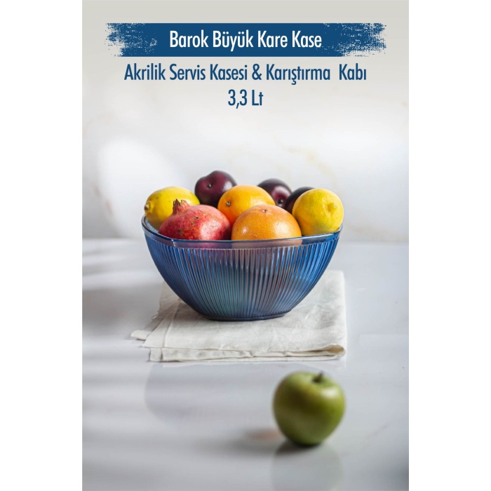 Akrilik Barok Lacivert Büyük Kare Meyve & Salata Kasesi & Karıştırma Kabı / 3,3 Lt  (CAM DEĞİLDİR)