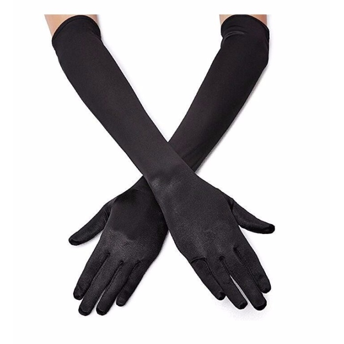 Siyah Renk Likralı Dirseğe Kadar Uzun Kumaş Eldiven 40 cm