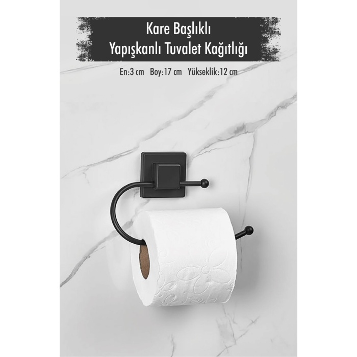 Yapışkanlı Kare Başlıklı Siyah Tuvalet Kağıtlığı