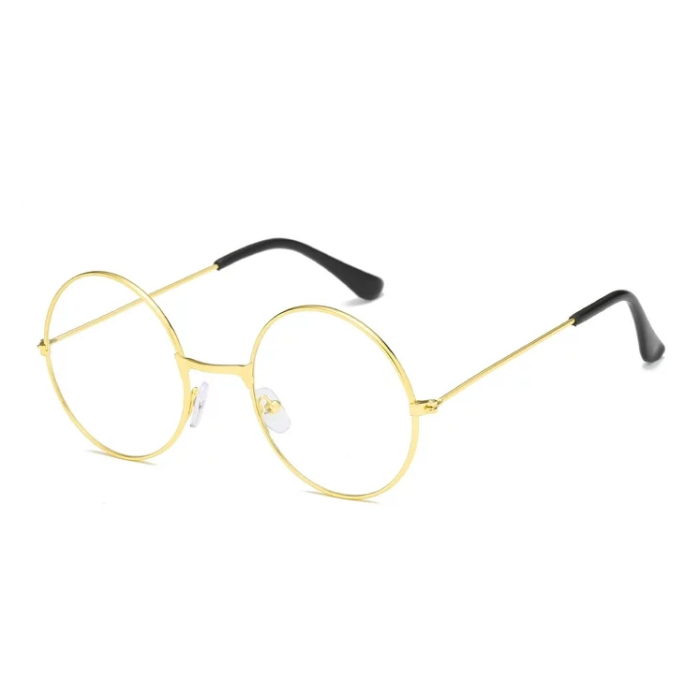 Yuvarlak Cam John Lennon Tarzı Hippi İmaj Gold Çerçeveli Şeffaf Gözlük