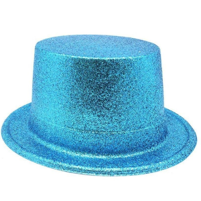 Floresan Mavi Renk Simli Uzun Fötr Melon Şapka 12 cm