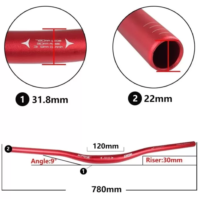 Wake Alüminyum 31.8 780mm Riser Mtb Gidonu + Gidon Boğazı Seti
