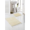 Yıkanabilir Premium Ponpon Saçaklı Kaymaz Taban Post Peluş Banyo Paspası 2li Takım Bej