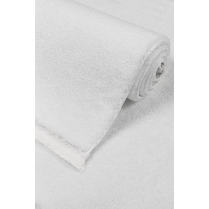 Valery Home Comfort Puffy Düz Saçaklı  Peluş Halı Beyaz