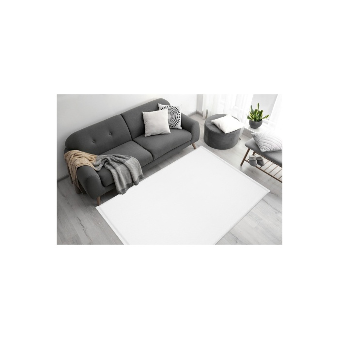 Valery Home Comfort Puffy Düz Saçaklı  Peluş Halı Beyaz