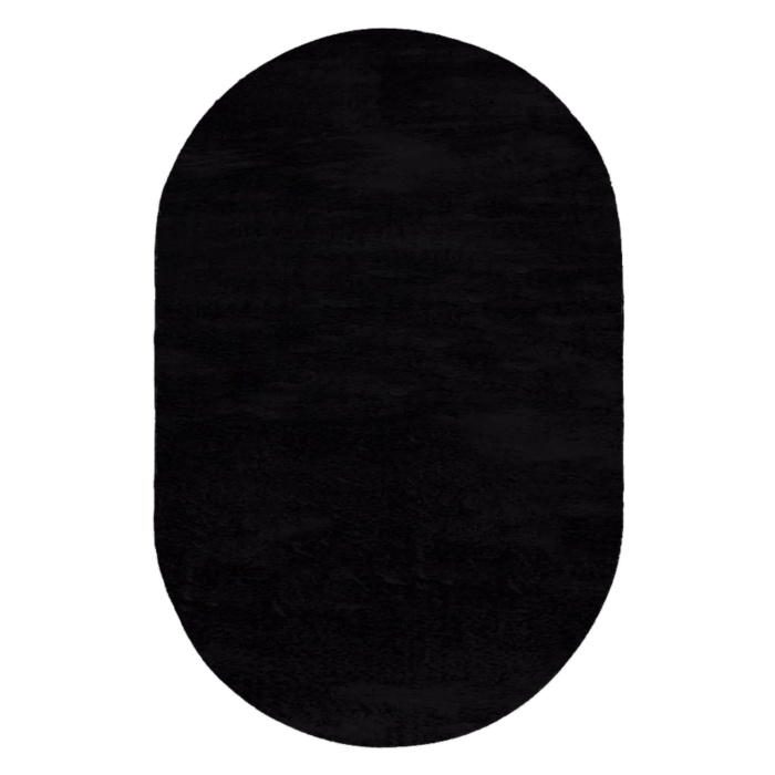 Valery Home Oval Comfort Puffy Overloklu Peluş Halı Siyah Renk