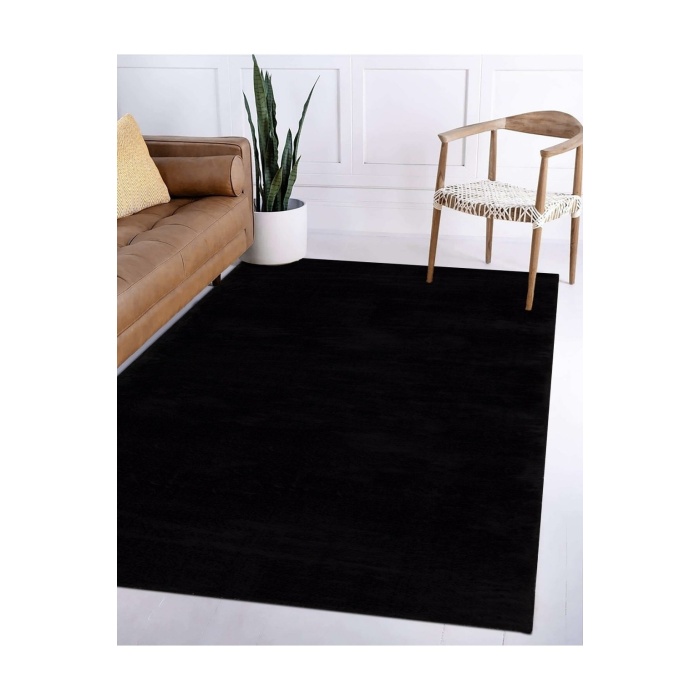 Valery Home Comfort Puffy Saçaksız Peluş Halı Siyah