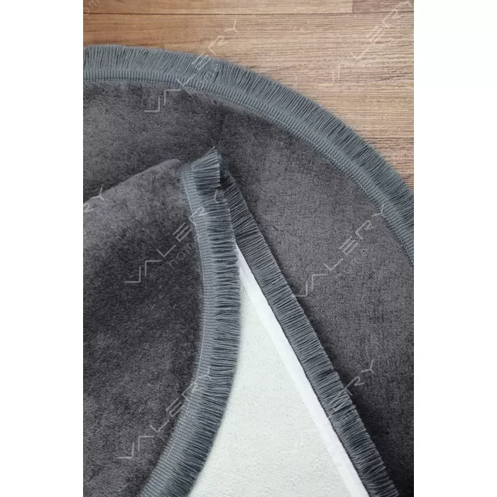Valery Home Oval Comfort Puffy Düz Saçaklı Peluş Halı Antrasit Renk