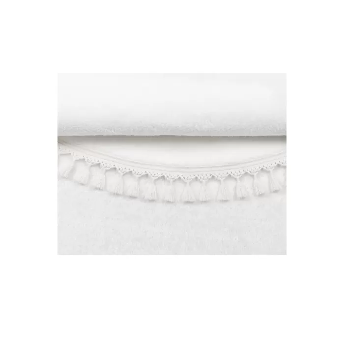 Yıkanabilir Oval Comfort Puffy Ponpon Saçaklı Peluş Yolluk Beyaz Renk