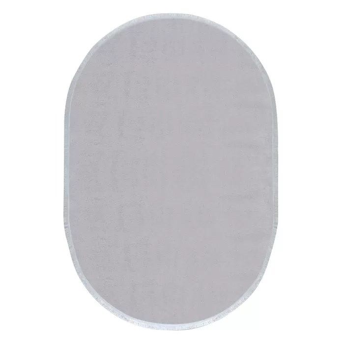 Yıkanabilir Oval Comfort Puffy Düz Saçaklı Peluş Halı Gri Renk