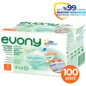 EVONY YUMUŞAK ELASTİK KULAKLI CER.MASKE YEŞİL 50 Lİ
