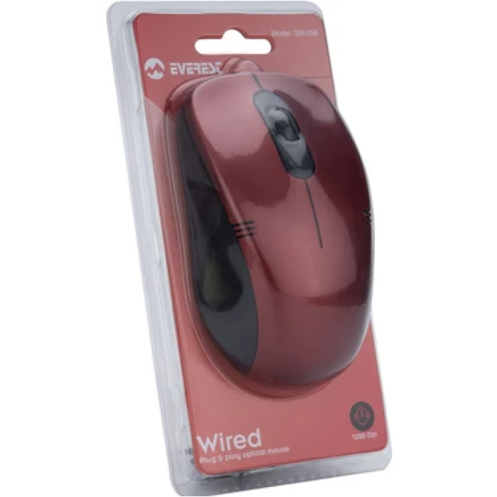 EVEREST SM-258 USB KIRMIZI 1200dpi OPTİK KABLOLU MOUSE