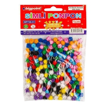 Bigpoint Ponpon Simli 1 cm 10 Renk / 200lü Poşet