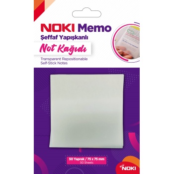 NOKİ MEMO YAPIŞKANLI NOT KAĞIDI 75x75 ŞEFFAF 50YP