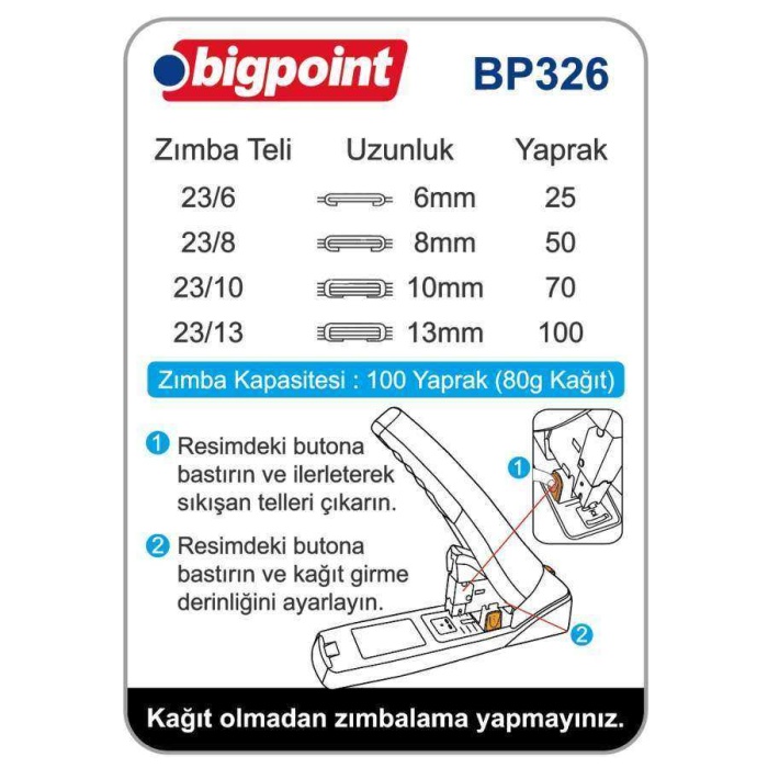 Bigpoint Zımba Makinesi Arşiv Tipi 100 Yaprak (%70 Güç Tasarruflu)