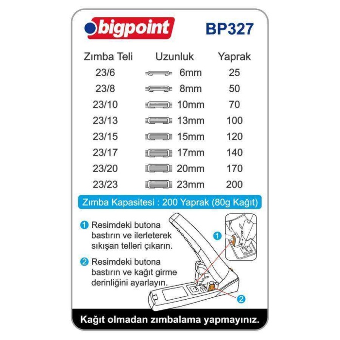 Bigpoint Zımba Makinesi Arşiv Tipi 200 Yaprak (%70 Güç Tasarruflu)